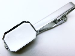 画像1: 18×13mm:ブラス製タイピンオクタゴンセッティング(ロジウムカラー)