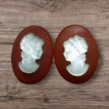 18×13mm:グラスカメオ　フロストレディ（テラコッタ）（左右ペア）