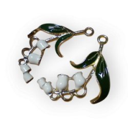 画像1: ＜左右＞33×18mm:エナメル鈴蘭チャームコネクター