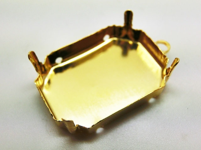 画像1: 25×18mm　４ホール　ブラス製ゴールドプレート　オクタゴン　セッティング