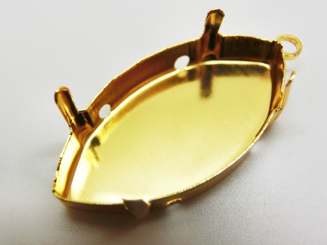 画像1: 32×17mm　４ホール　ブラス製ゴールドプレートナベットセッティング