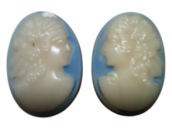 画像2: ＜左右＞18×13mm:ヴィンテージレディカメオ（ブルー）